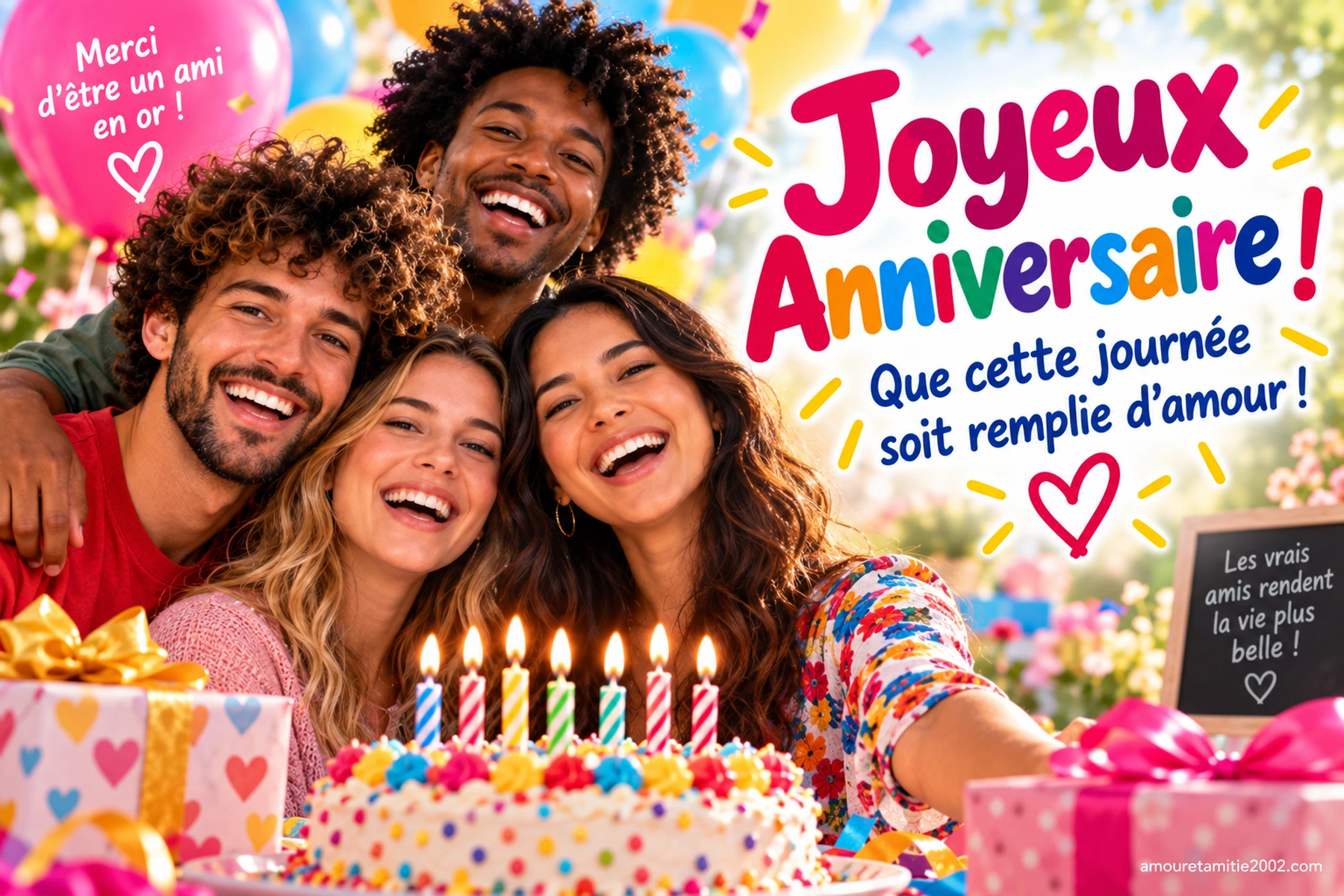 Carte postale d’anniversaire — Amis en or